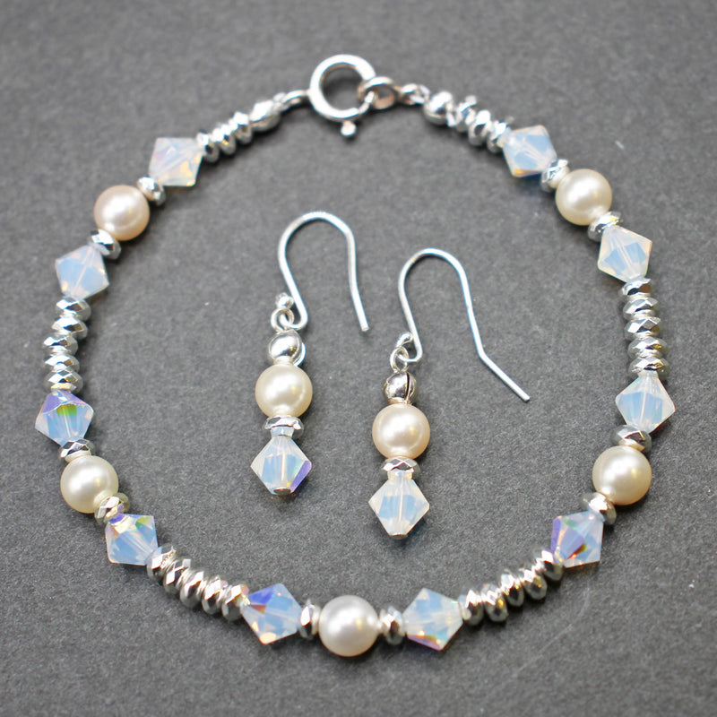 Bridget: Hematite with Swarovski pearls and opals set