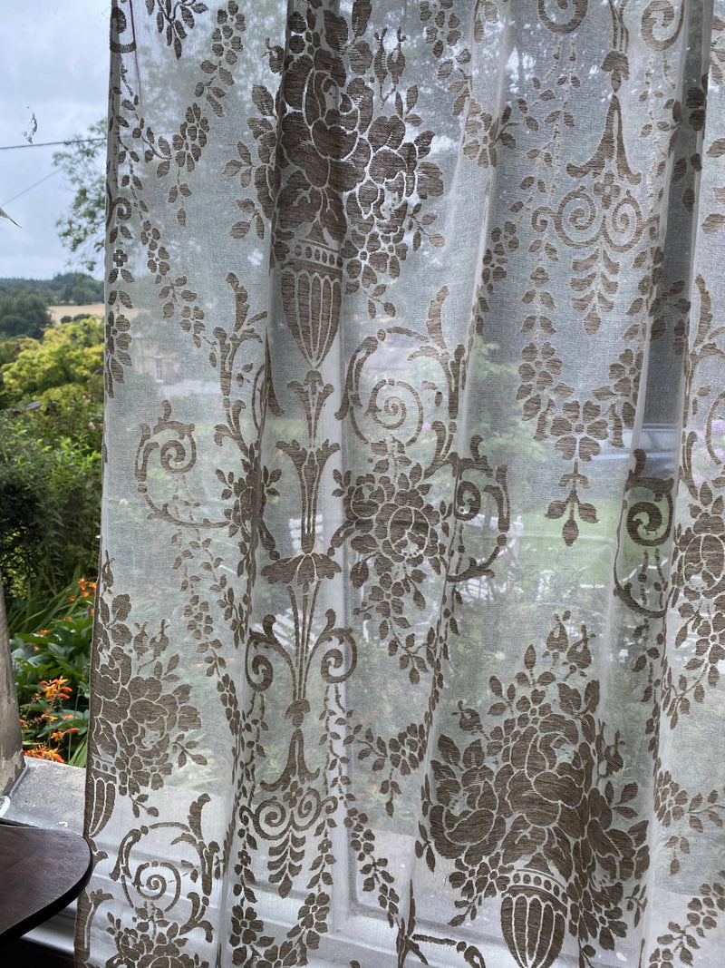 Roccoco scroll french Chateaux- Antique design cotton madras Lace Curtain 66”/80”Inches-