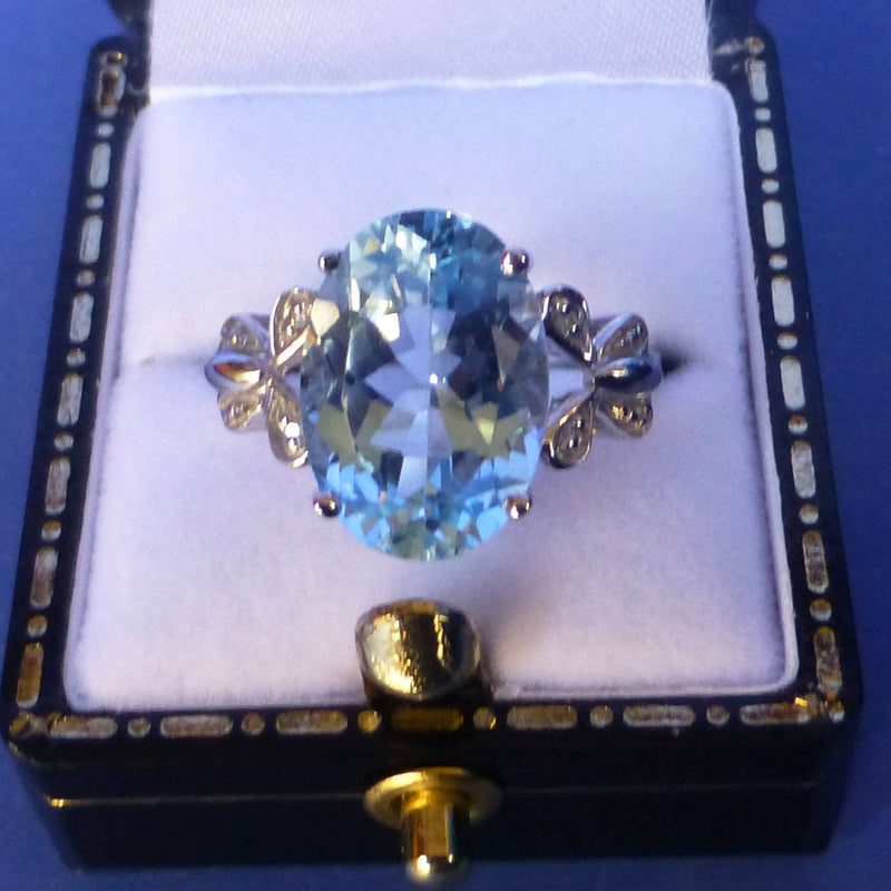 Silver Blue Topaz Ring Size M