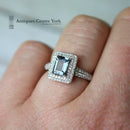 18ct White Gold Aquamarine & Diamond Rectangular Cluster Ring