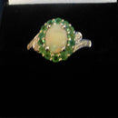 Silver Emerald and Opalite Ring Size P