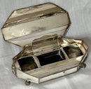 19th century Sheffield Plated octagonal inkstand with lion mask handles & lion paw feet, circa 1830 - 1850.