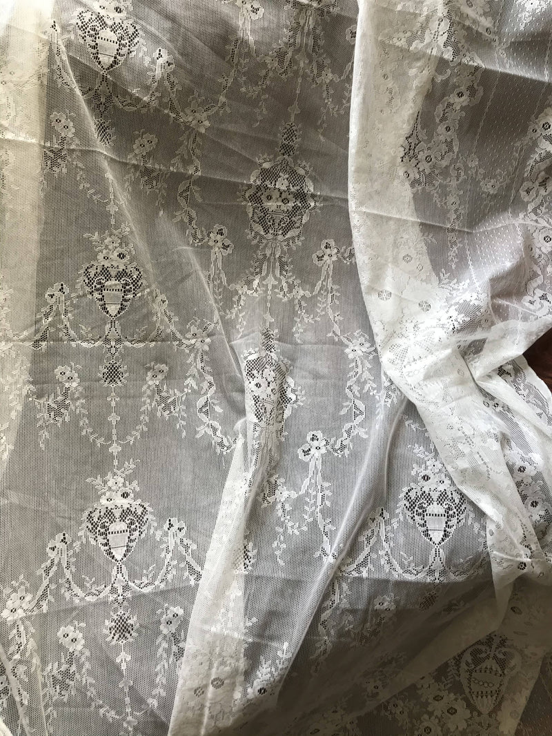 "Lydia" Victorian Style White Cotton Lace Curtain Panel- 60" x 86" 235cm