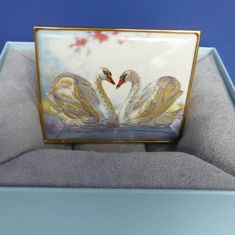 Royal Crown Derby Halcyon Days Limited Edition Enamel Trinket Box - The Royal Swans