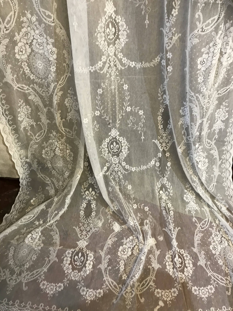 Victorian period design cream cotton lace curtain panel ready to hang