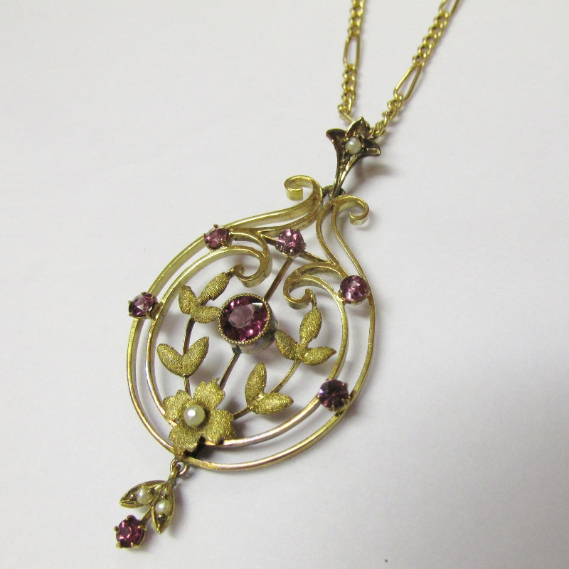 Antique Edwardian Seed Pearl Art Nouveau 9ct Gold Pendant