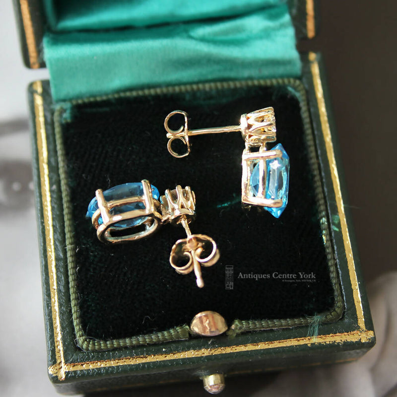 14ct Blue Topaz & Diamond Earrings