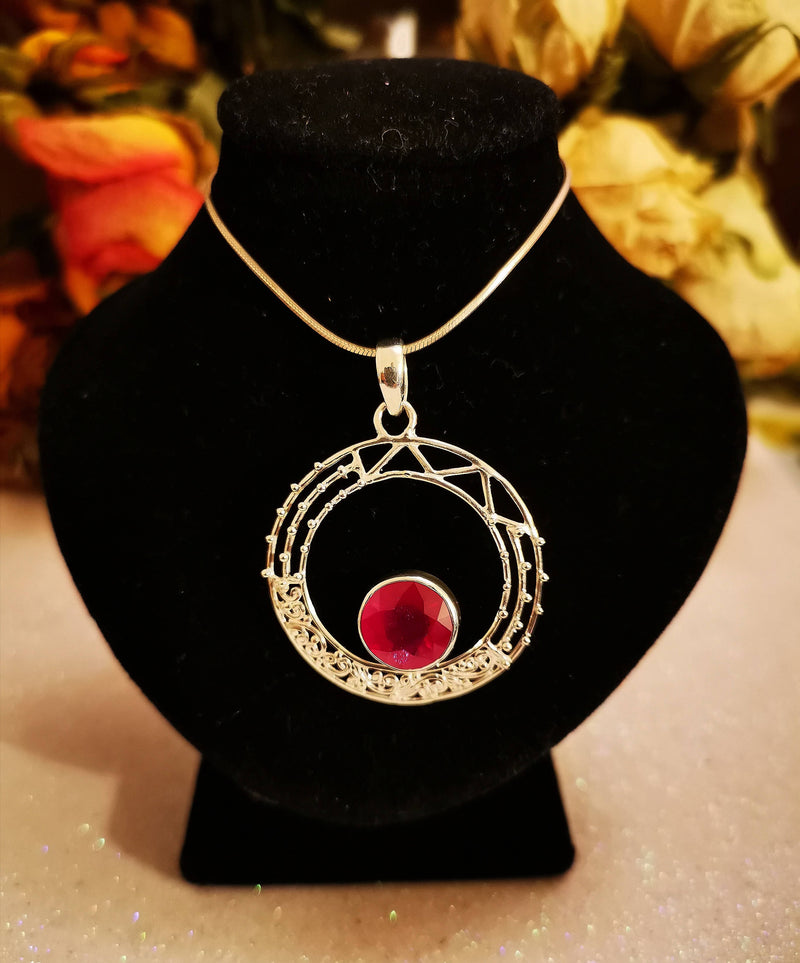 New Ruby and Sterling Silver Pendant and 16" Chain