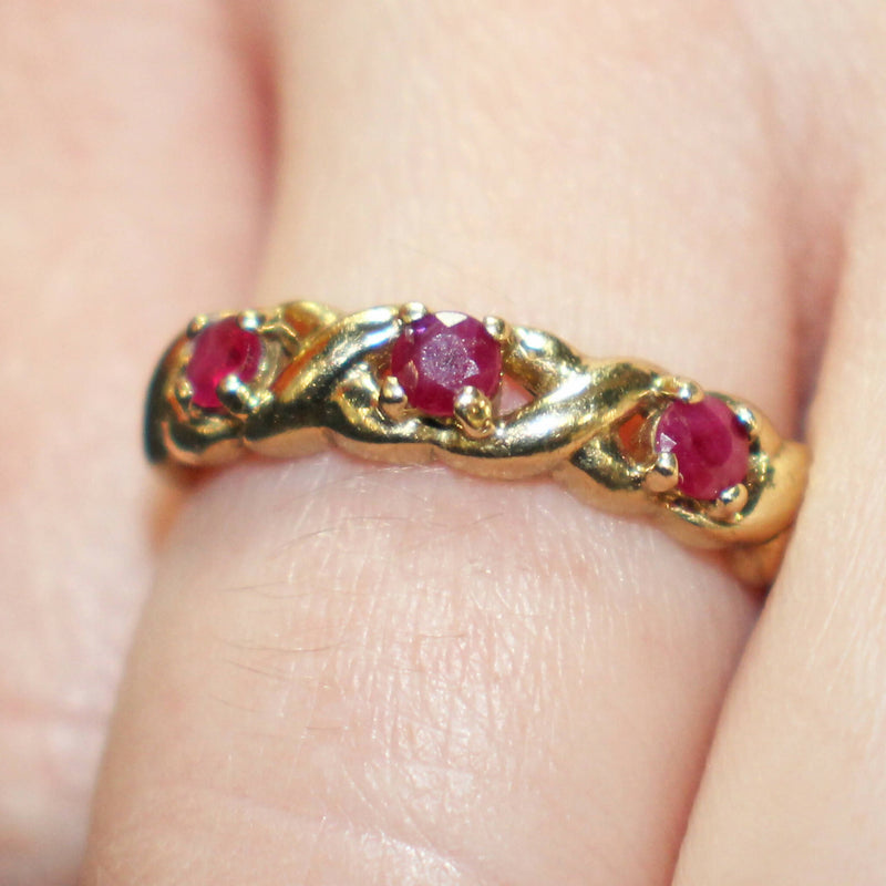 9ct gold ruby three stone ring