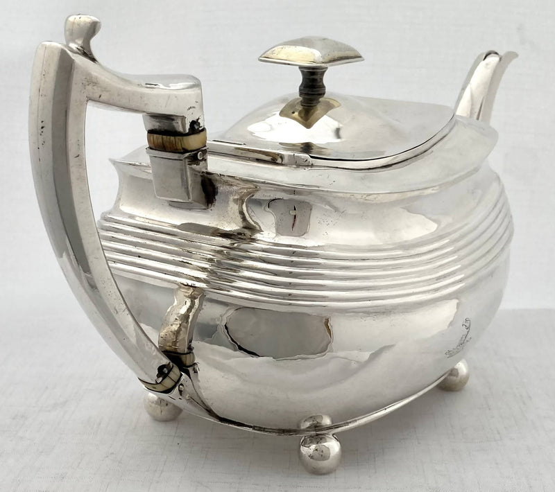 Georgian, George III, Crested Silver Teapot. London 1807 Alice & George Burrows II. 21 troy ounces.