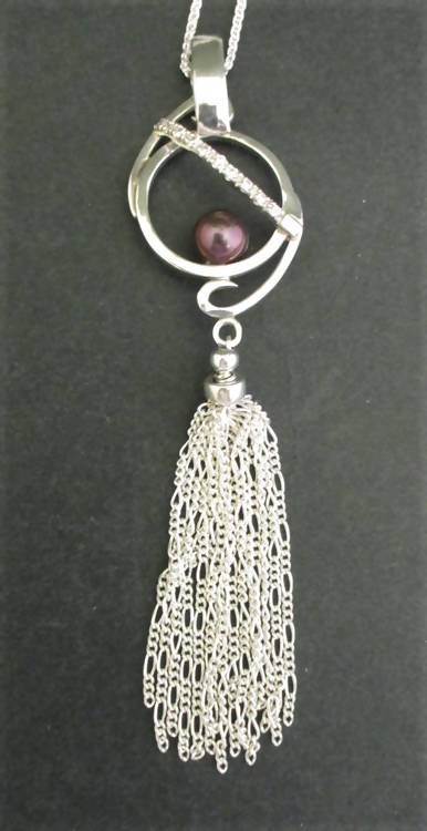 Jake: Peacock pearl and zirconias silver pendant