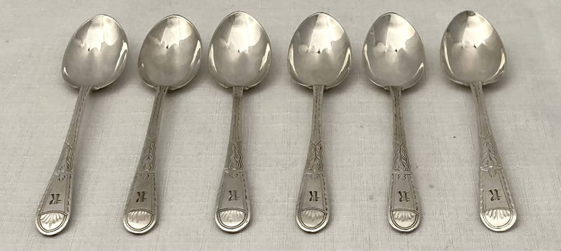 Victorian Set of Six Bright Cut Silver Teaspoons. Exeter 1876 Josiah Williams & Co. 2.5 troy ounces.