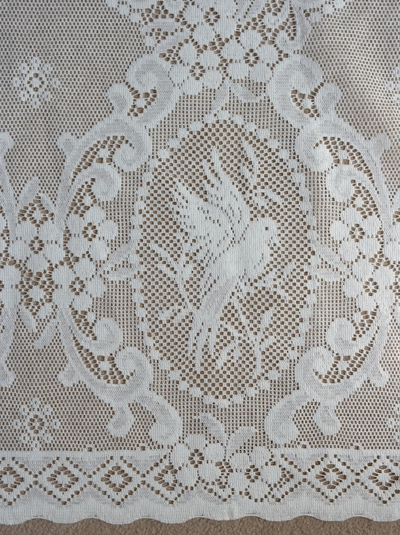 "Lovebirds Cameo" Period Cream Cotton Lace Curtain valance Sold By The Metre 23" width