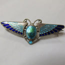 Edwardian Charles Horner Sterling Silver & Enamel Scarab Brooch - Egyptian Revival - 1908