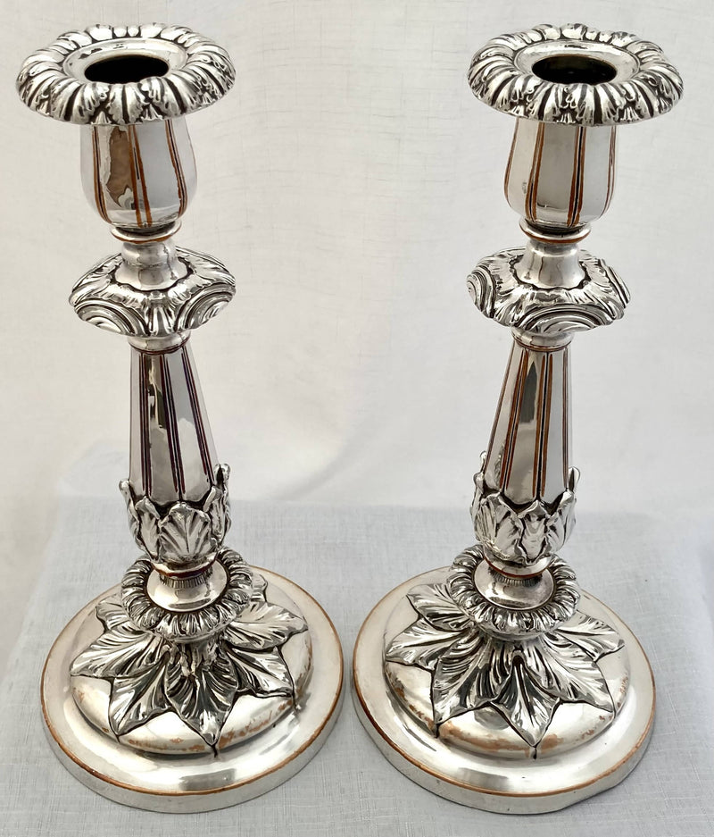 Late Georgian Pair of Old Sheffield Plate Candlesticks. Roberts, Smith & Sissons. circa 1830 - 1840.