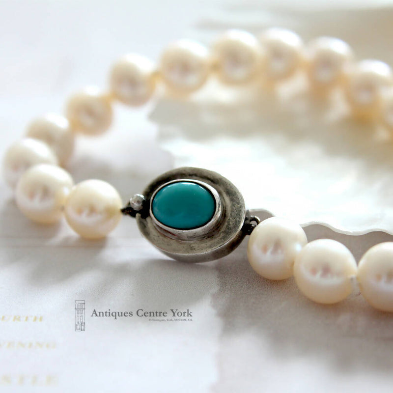 Freshwater Pearl Bracelet with Silver & Turquoise Clasp