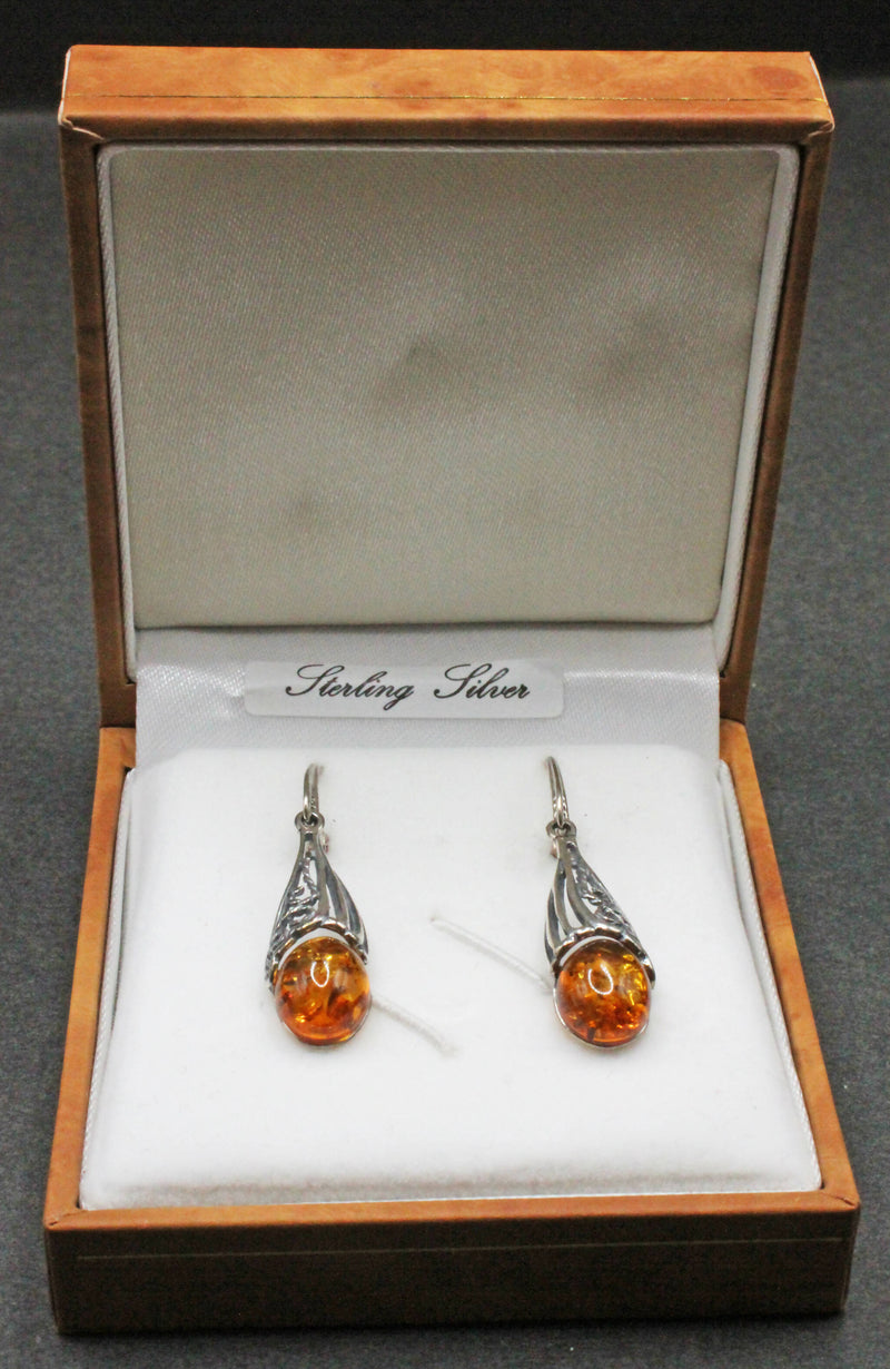 Amber set silver drop earrings