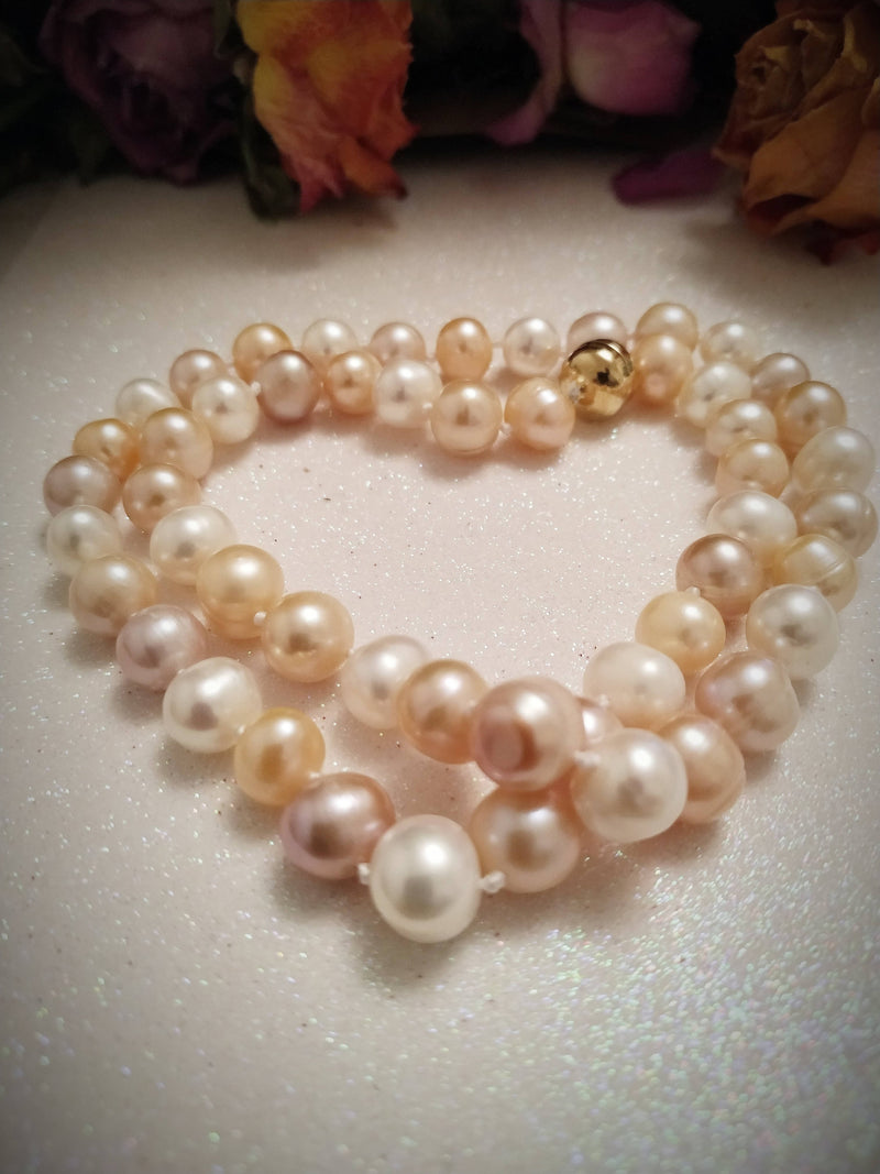 New 9K Yellow Gold Multi Colour Freshwater Pearl Necklace (Size 20) with Magnetic Lock - New and Boxed
