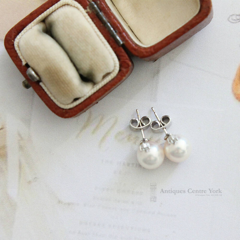 18ct White Gold Cultured Pearl & Diamond Earrings
