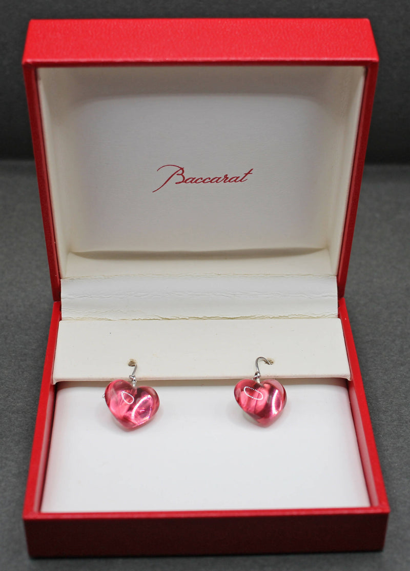 Baccarat pink heart crystal and silver earrings