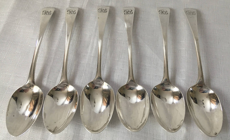 Georgian, George III, set of six silver teaspoons. London 1811/14 Eley, Fearn & Chawner. 2.5 troy ounces.