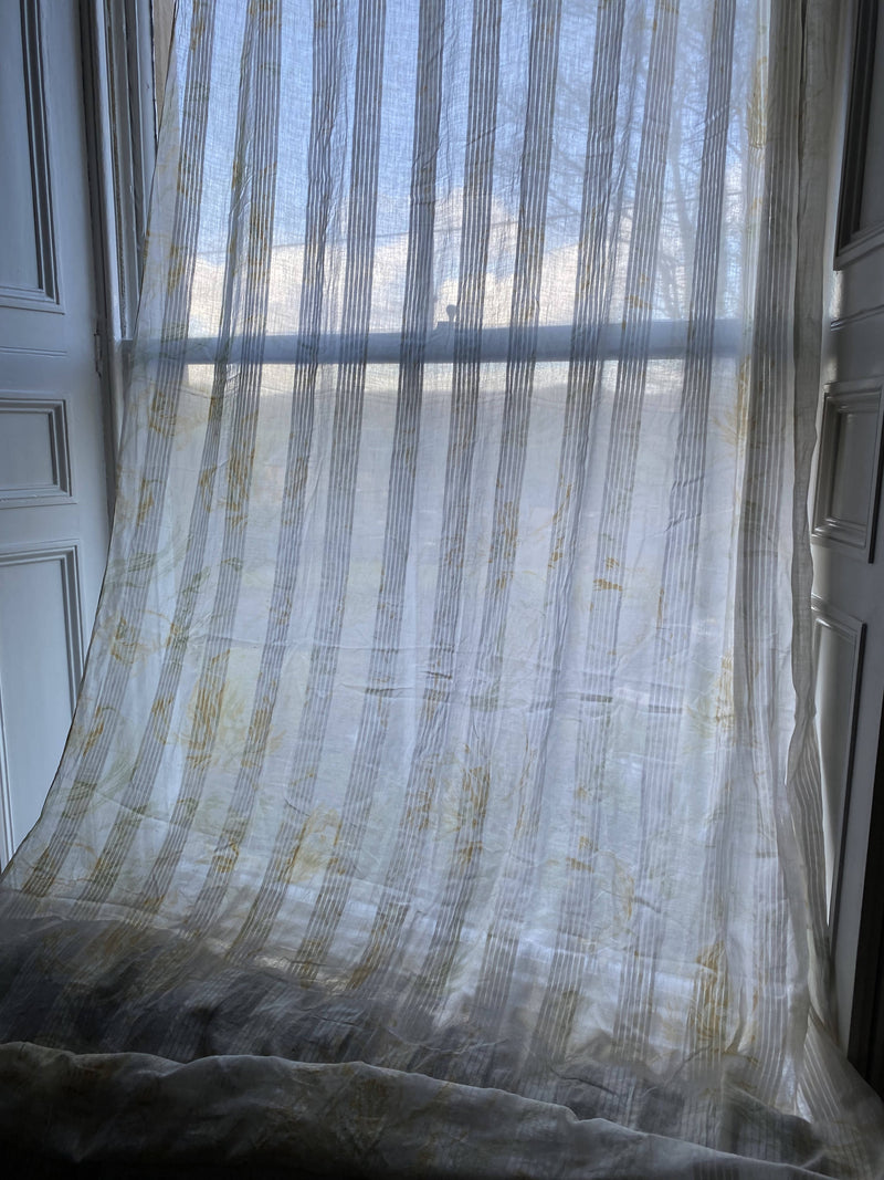 Antique Chateau beautiful faded floral muslin Cotton Lace Curtain Panels recuperated from château 54”/120”