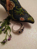 New Sapphire and Zircon 925 Sterling Silver with Platinum and Gold Overlay Ring (Size P)