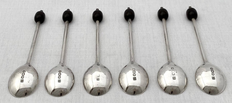 George V Cased Set of Six Silver Coffee Bean Spoons. Sheffield 1933 Thomas Turner & Co. 1.8 troy ounces.