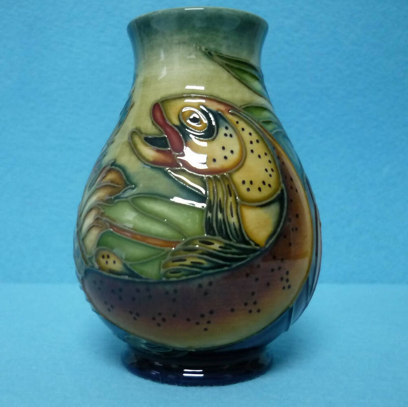A Boxed Moorcroft Small Vase in the Trout Design by Philip Gibson