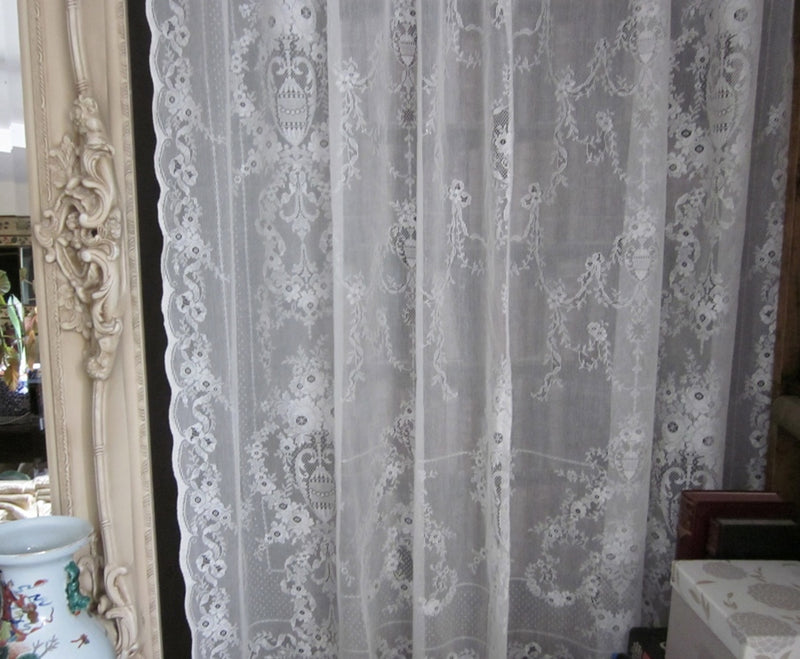 "Lydia" Victorian Style White Cotton Lace Curtain Panel- 60" x 86" 235cm