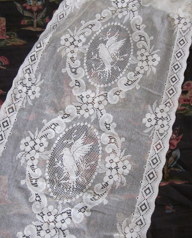 "Lovebirds Cameo" Period white Cotton Lace Curtain Panel readymade 23"x 37"