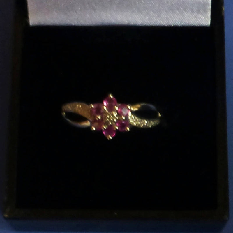 Silver Ruby Flower Ring Size O