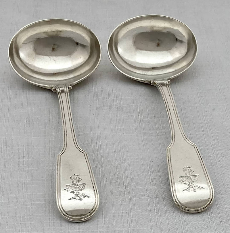 George IV Pair of Double Struck Thread Pattern Silver Sauce Ladles. London 1827 Josiah Piercy I. 4.9 troy ounces.