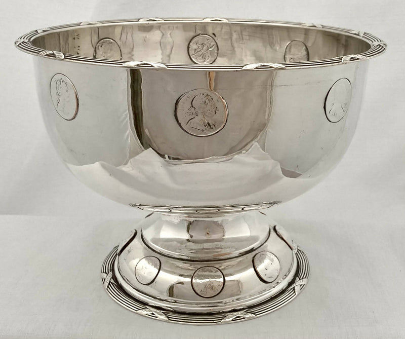 Early Victorian Silver Plated Punch Bowl Inset with Georgian Coins, Circa 1850.