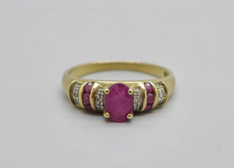 9ct Gold Ruby & Diamond Ring - Size N