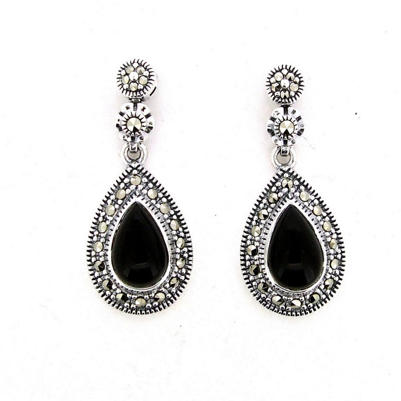 Silver Black Marcasite Earrings