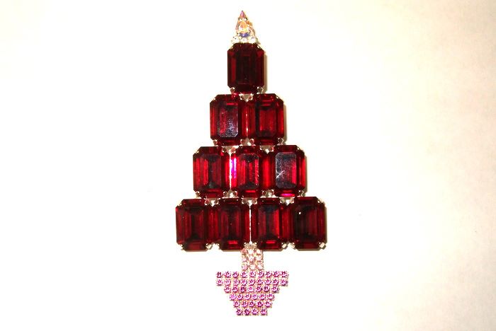Large Red Christmas Tree Brooch