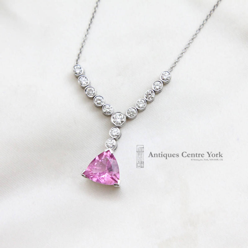 Handmade 18ct White Gold Pink Tourmaline & Diamond Necklace