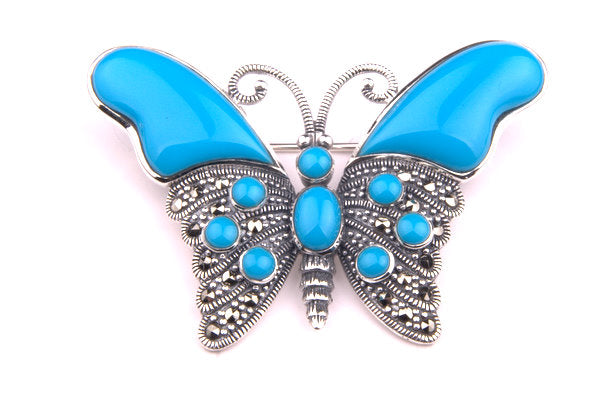 Turquoise Silver Butterfly Brooch/ Pin