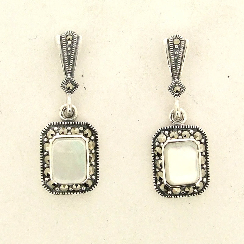 Silver Marcasite Mother of Pearl Earrings
