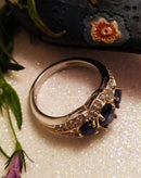 New Sapphire and Zircon 925 Sterling Silver with Platinum and Gold Overlay Ring (Size P)