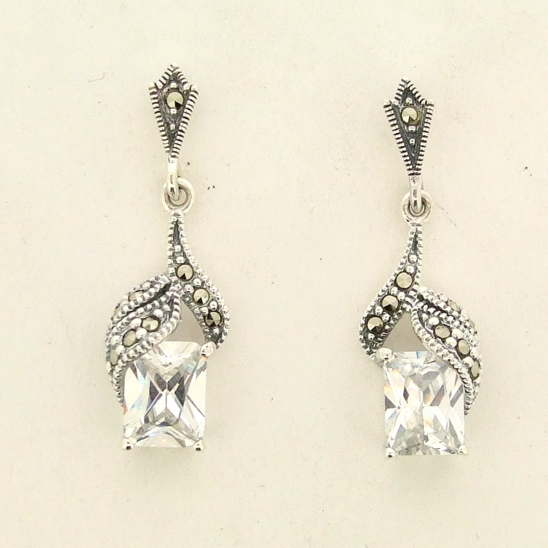 Silver Marcasite Cubic Zirconia Earrings