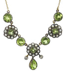 Antique Hallmarked 1900 Edwardian 9ct Gold Peridot Diamond & Seed Pearl Pendant Necklace