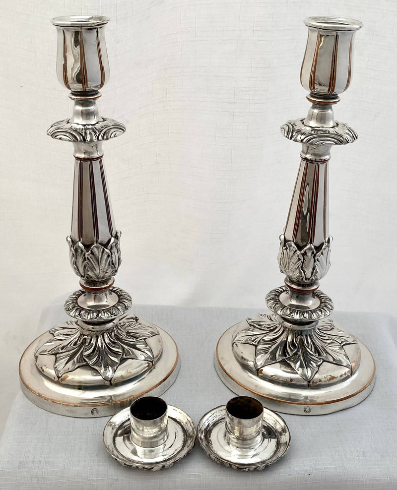 Late Georgian Pair of Old Sheffield Plate Candlesticks. Roberts, Smith & Sissons. circa 1830 - 1840.