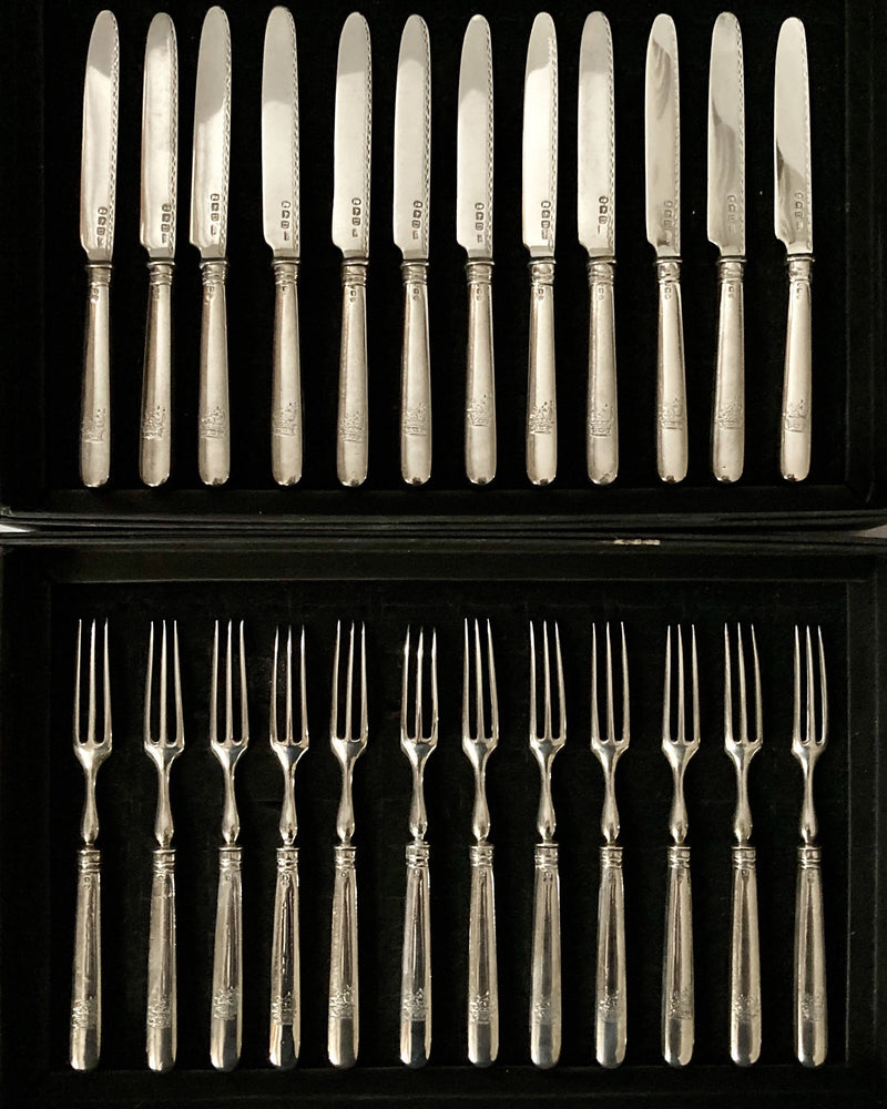 Georgian, George III, Crested Silver Dessert Knives & Forks for Twelve. London 1799 William Abdy II.