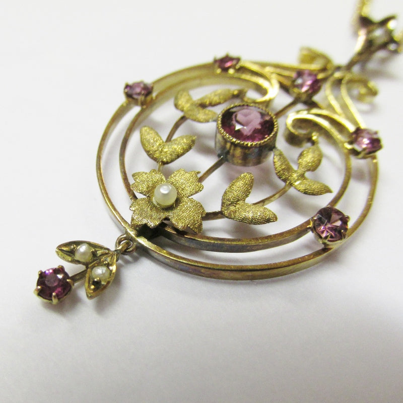 Antique Edwardian Seed Pearl Art Nouveau 9ct Gold Pendant