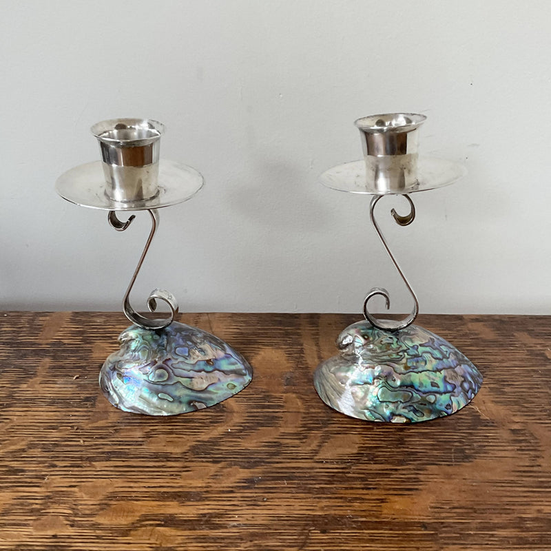 Paua shell candlesticks