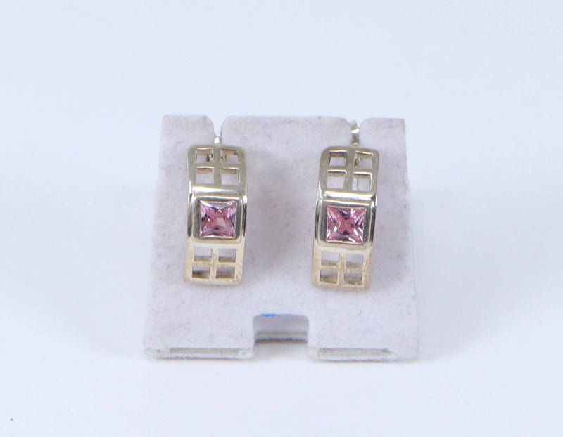 Silver & Pink Crystal Earring Studs