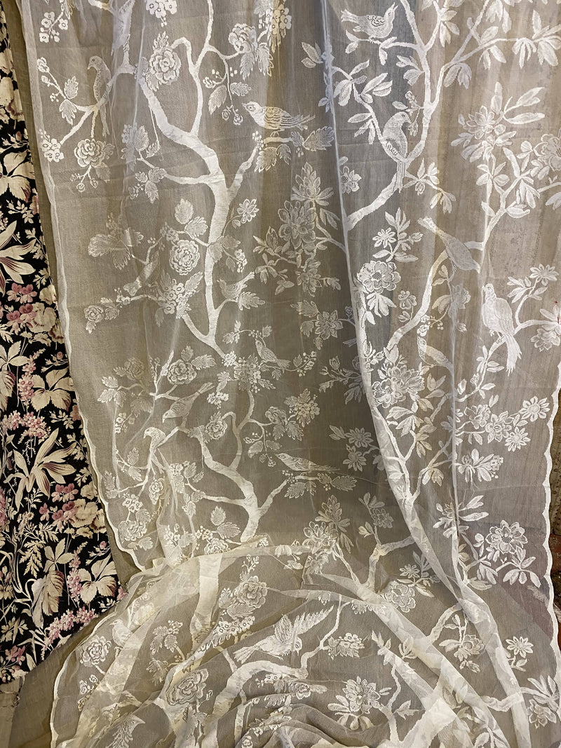 Paradise high end White Cotton antique design lace panel 58”/120” to finish