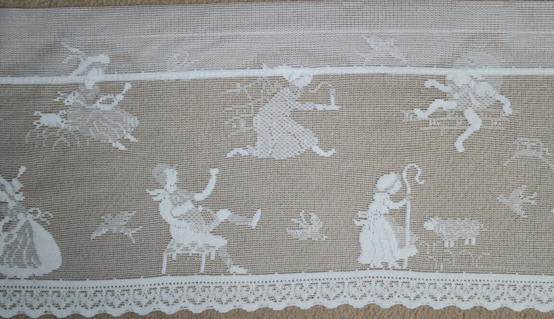 Nursery Rhymes Scottish Cotton Lace Valance Curtain Panel - 12" drop by the metre